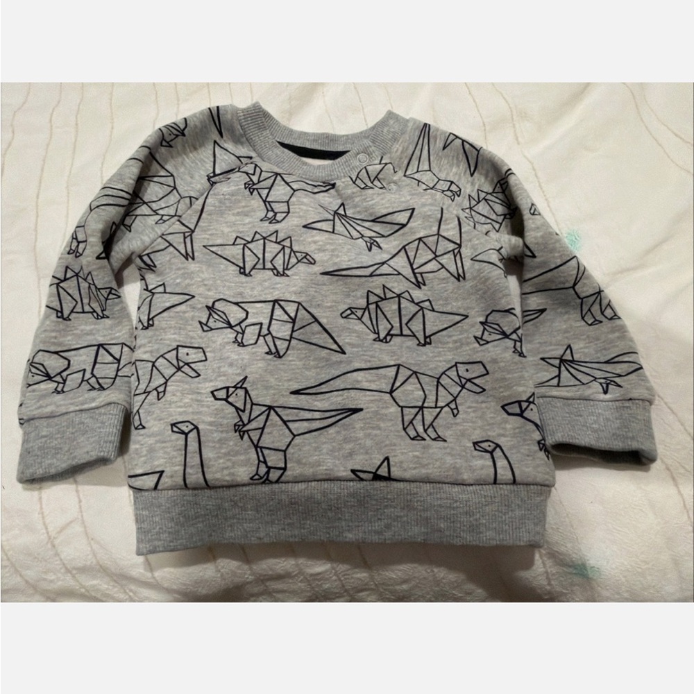 Primark Gray Geometric Dinosaur Print Baby Sweatshirt 6-9 Months